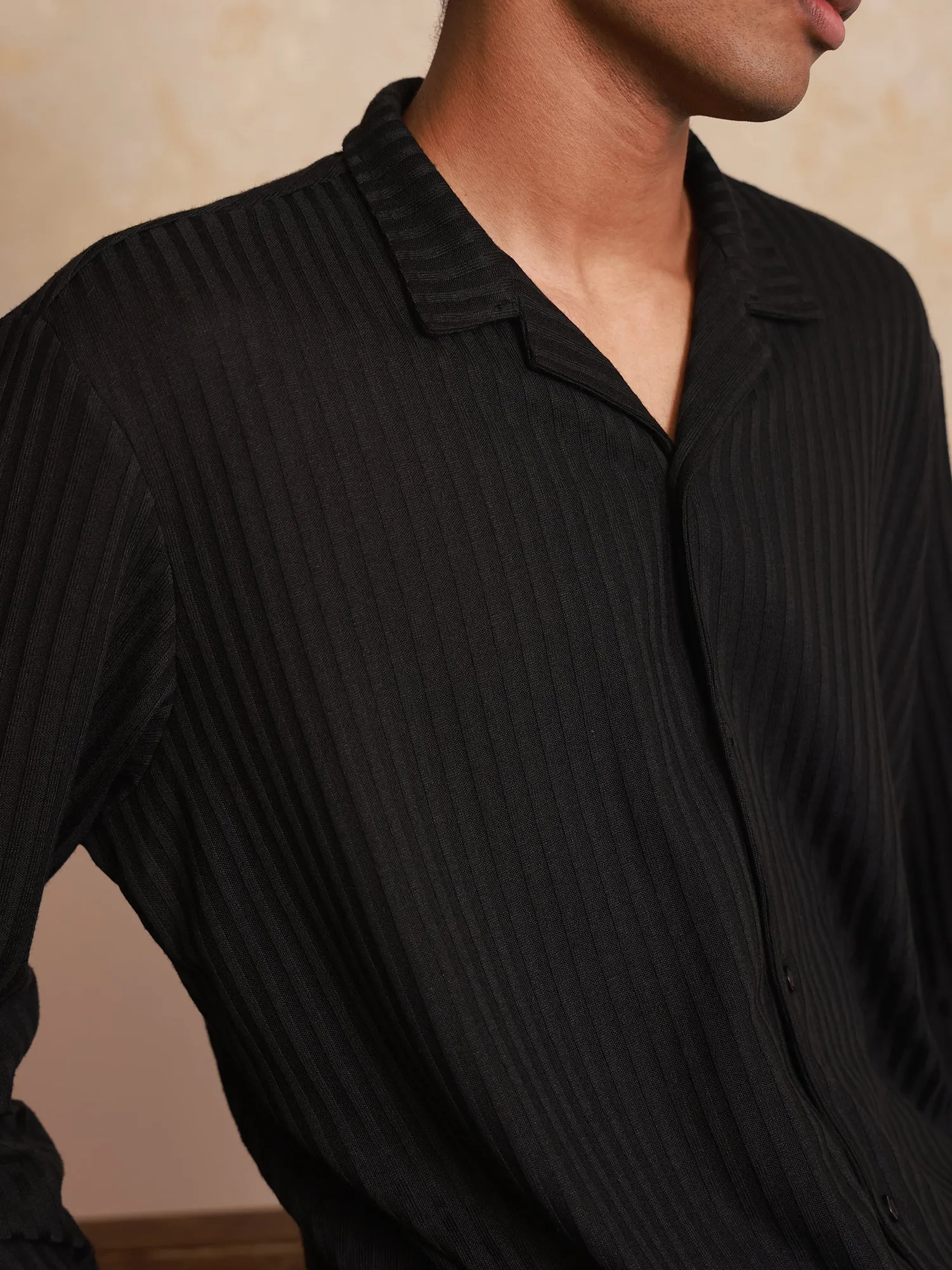 Oversize long sleeve rib detailed shirt