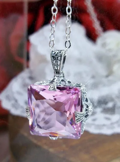 P77 Square Vic Pendant, Sterling Silver Filigree Necklace, Victorian Jewelry #P77