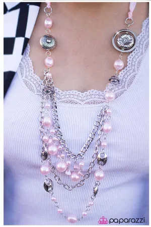 Paparazzi - All the Trimmings  -Pink Pearl Necklace