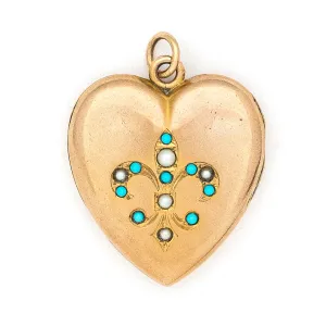 Pearl & Turquoise Heart Antique Locket