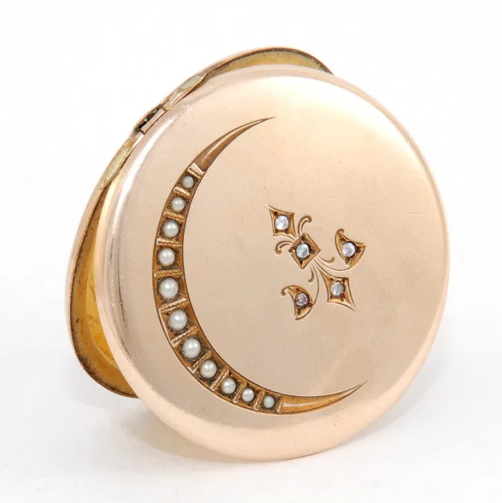 Pearl Crescent Moon & Fleur-de-lis Locket