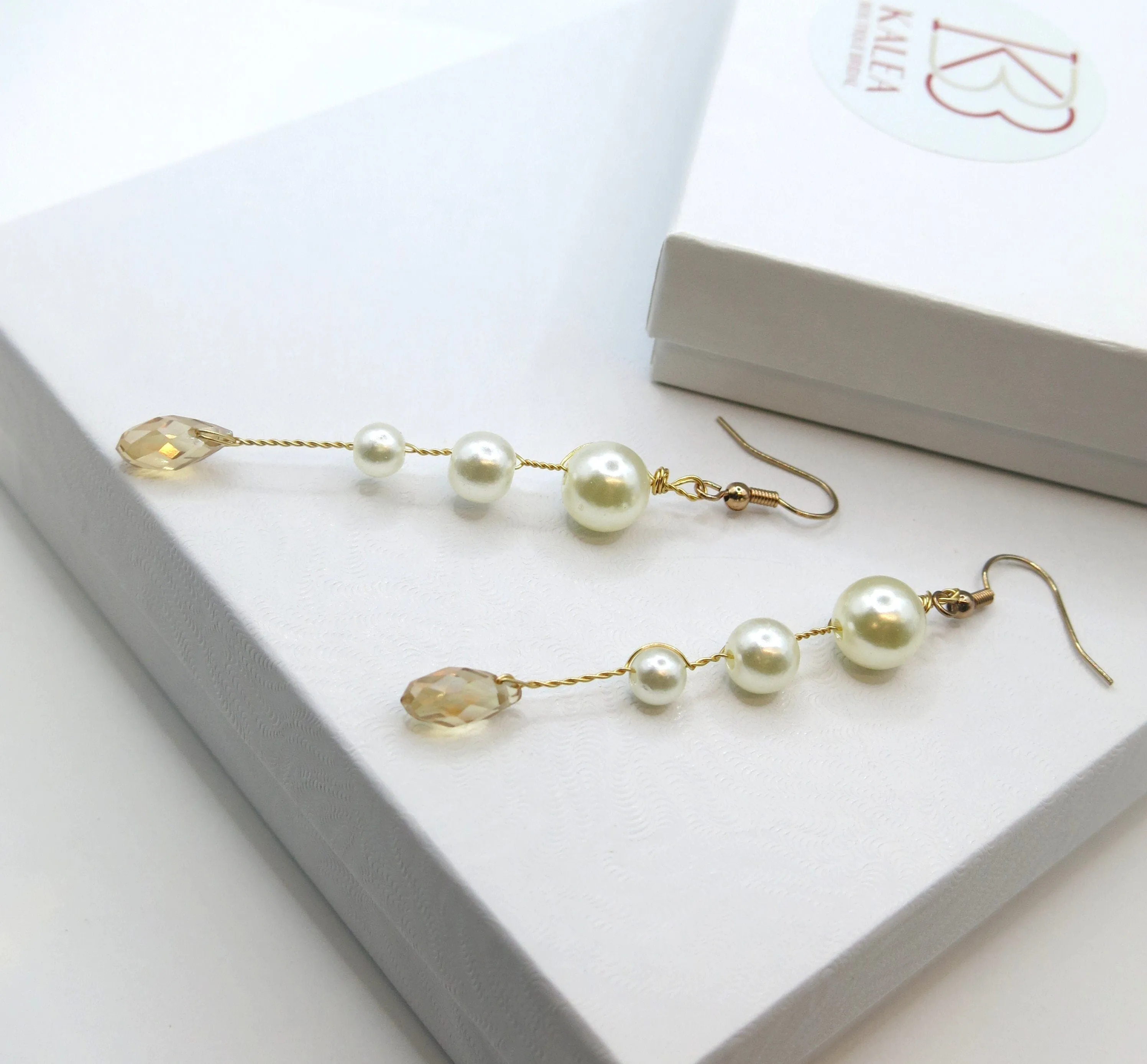 Pearl Dangle Gold Wire Earrings, Crystal White Pearl Bridal Earrings, Wedding Pearl Wire Earrings