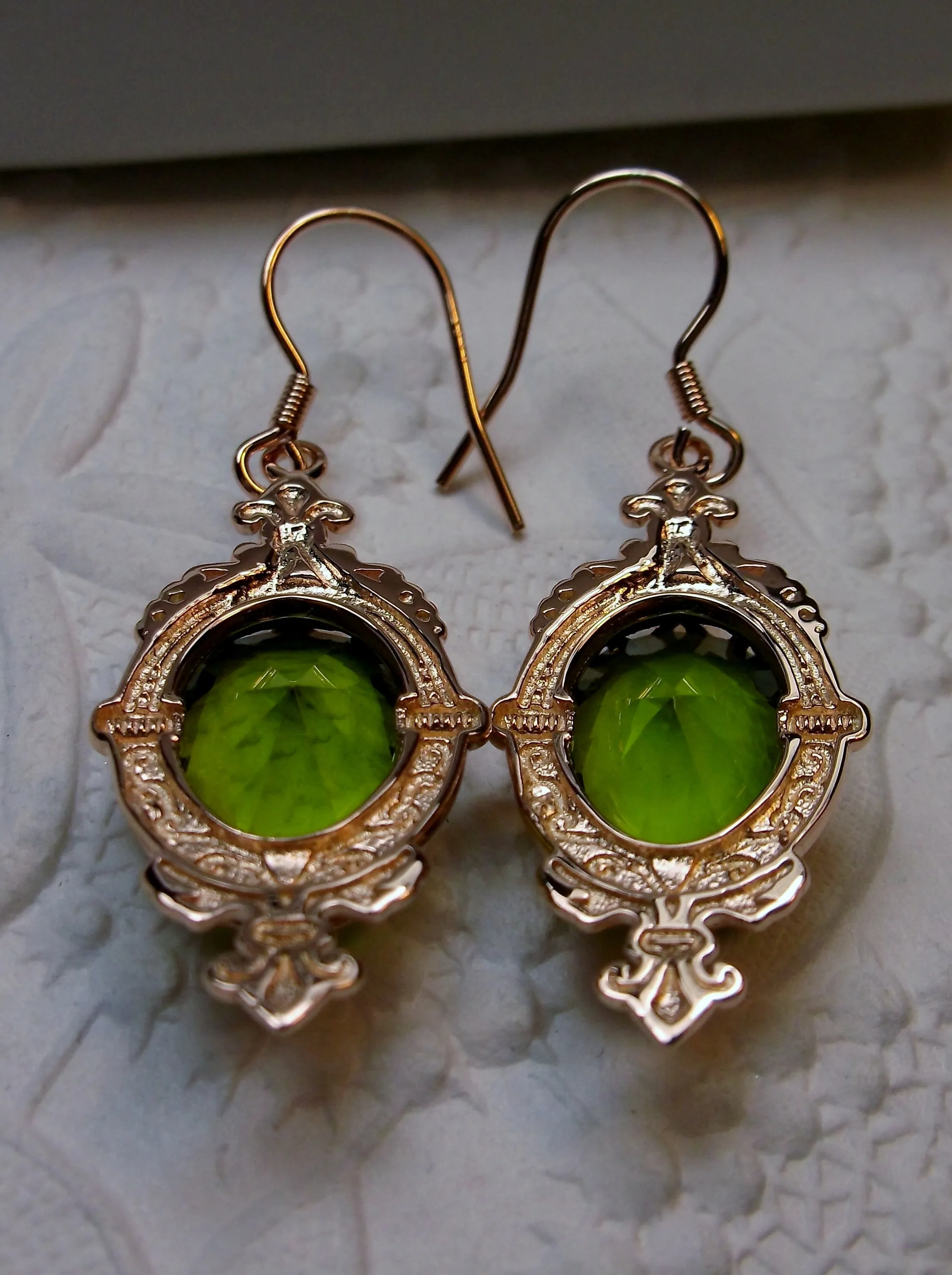 Peridot Earrings, Rose Gold-plate, Stylish Victorian Jewelry #E18