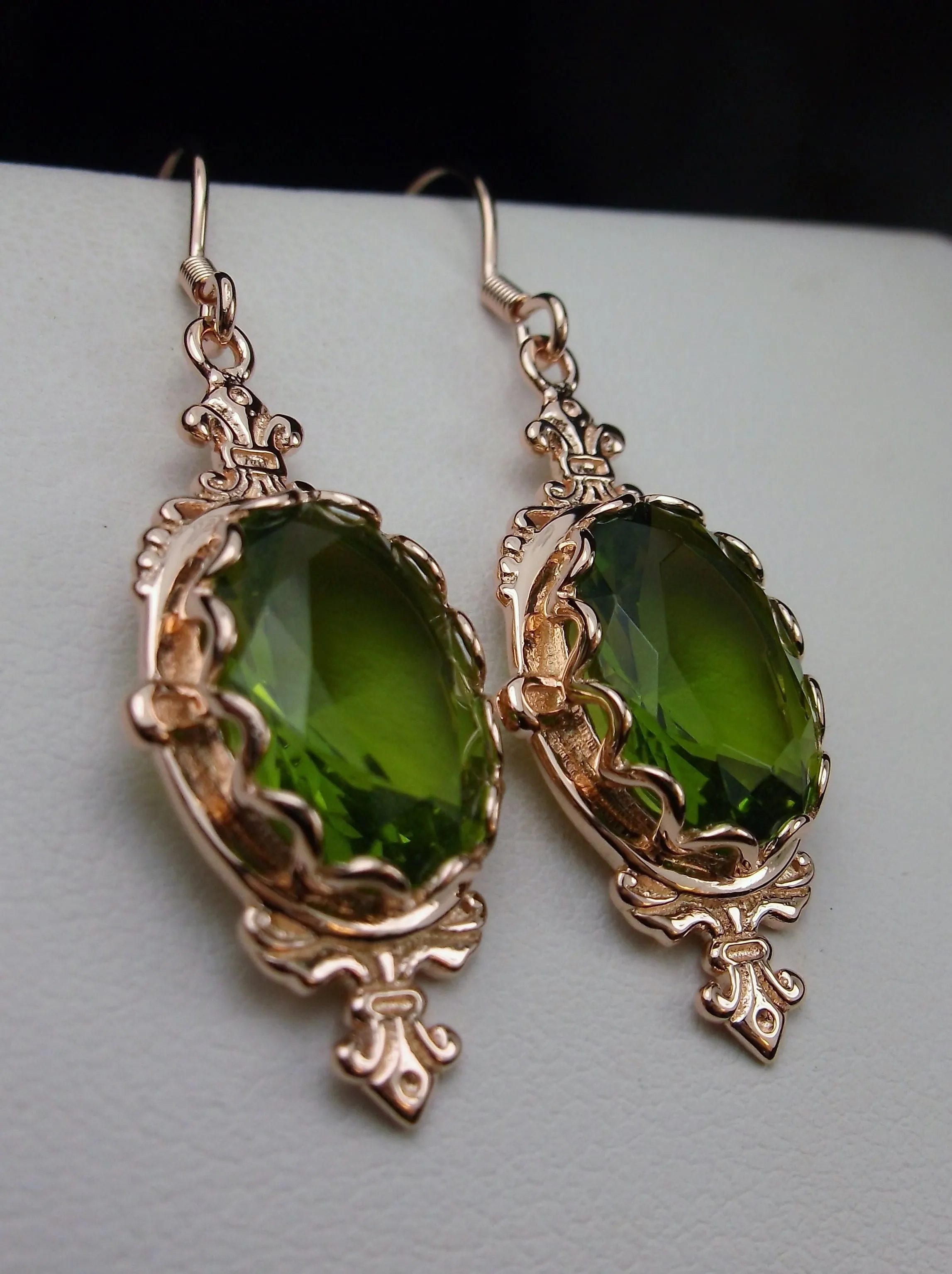 Peridot Earrings, Rose Gold-plate, Stylish Victorian Jewelry #E18