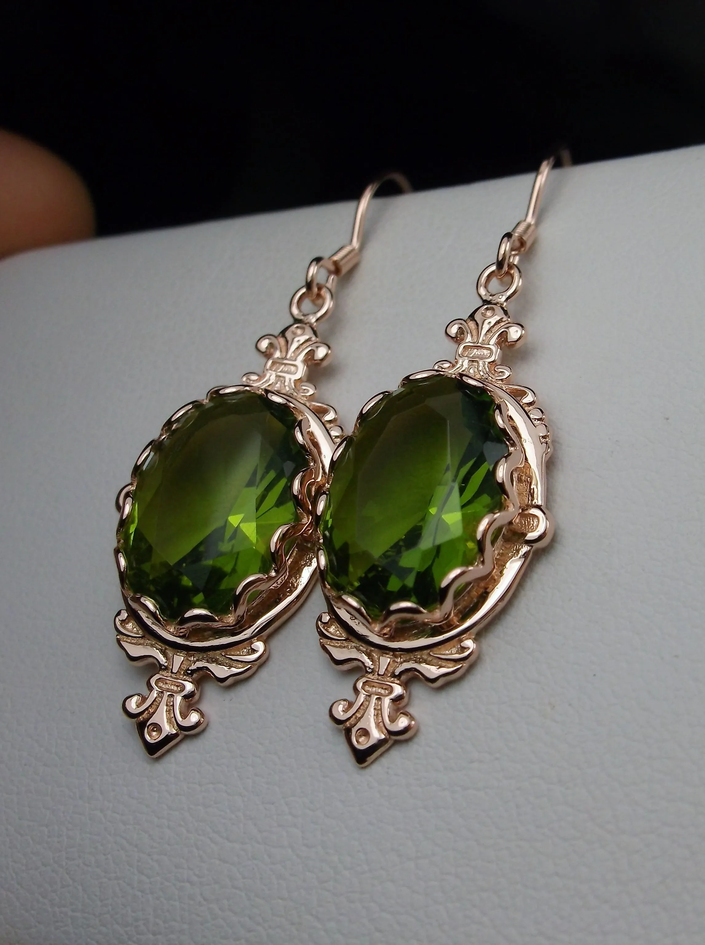 Peridot Earrings, Rose Gold-plate, Stylish Victorian Jewelry #E18