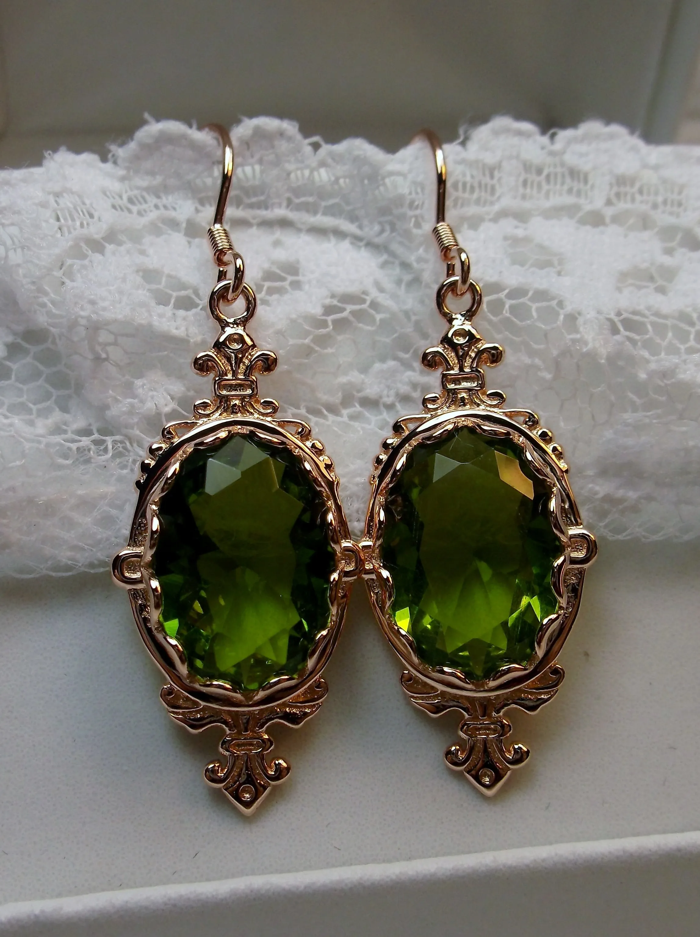 Peridot Earrings, Rose Gold-plate, Stylish Victorian Jewelry #E18