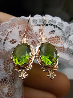 Peridot Earrings, Rose Gold-plate, Stylish Victorian Jewelry #E18