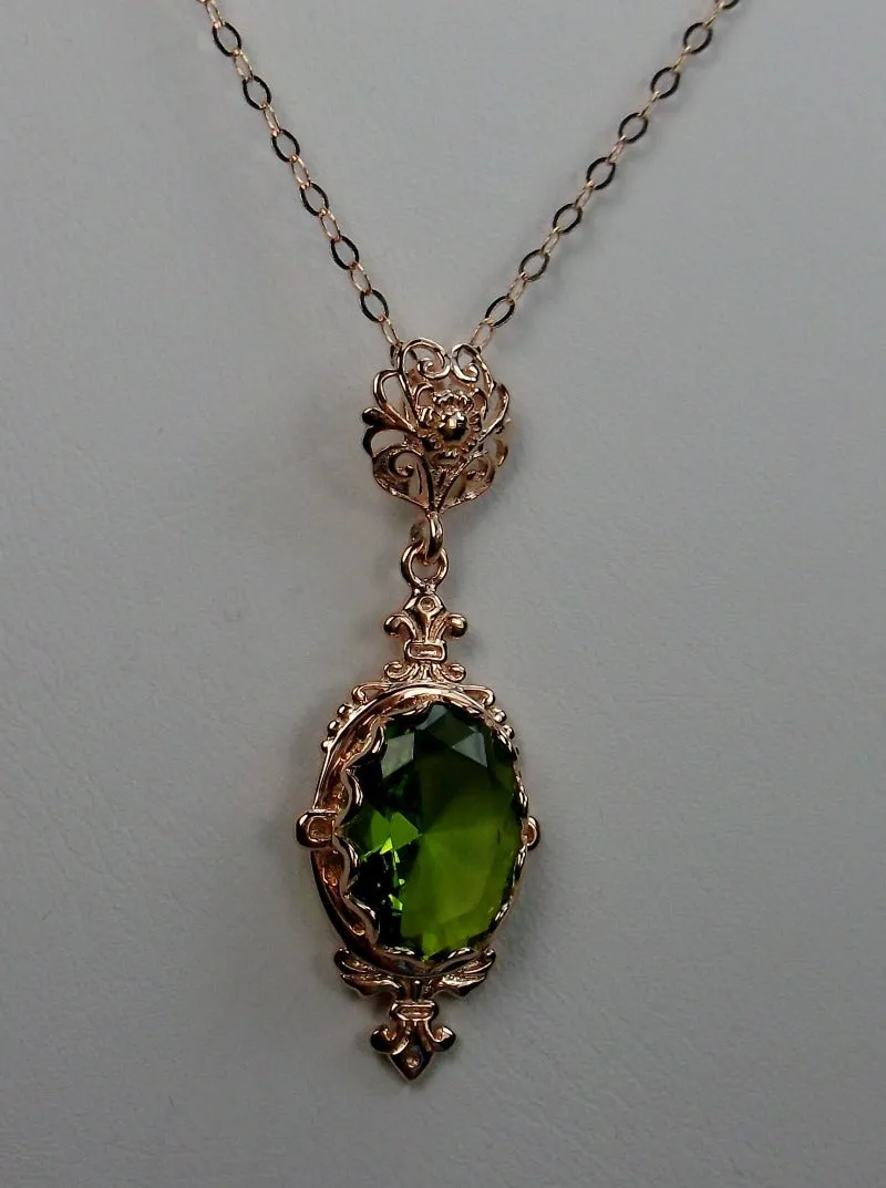 Peridot Pin Pendant, Rose Gold plated or Sterling Silver, Stylish Victorian Jewelry Design#P18