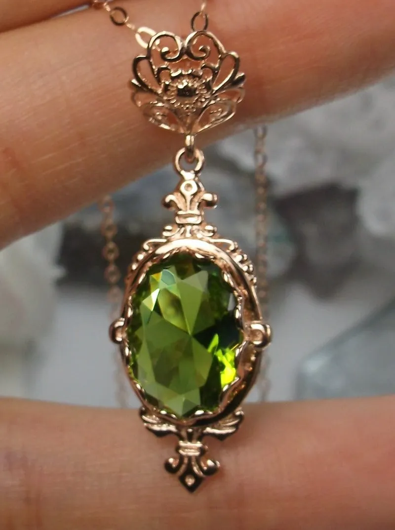 Peridot Pin Pendant, Rose Gold plated or Sterling Silver, Stylish Victorian Jewelry Design#P18