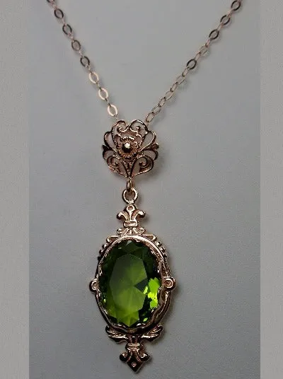 Peridot Pin Pendant, Rose Gold plated or Sterling Silver, Stylish Victorian Jewelry Design#P18