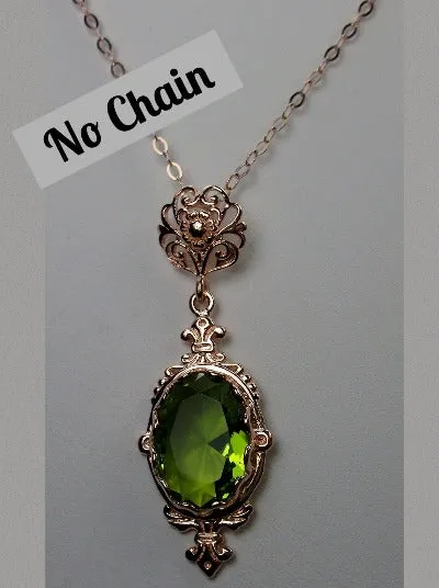 Peridot Pin Pendant, Rose Gold plated or Sterling Silver, Stylish Victorian Jewelry Design#P18