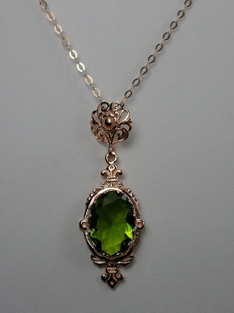 Peridot Pin Pendant, Rose Gold plated or Sterling Silver, Stylish Victorian Jewelry Design#P18