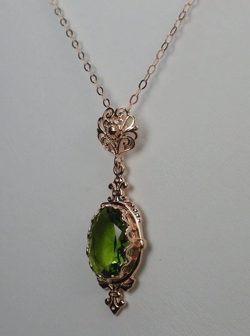 Peridot Pin Pendant, Rose Gold plated or Sterling Silver, Stylish Victorian Jewelry Design#P18