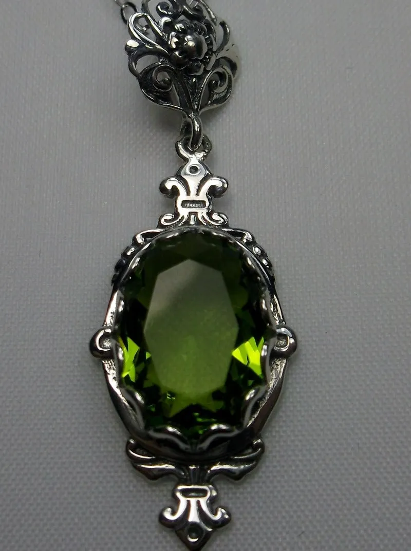 Peridot Pin Pendant, Rose Gold plated or Sterling Silver, Stylish Victorian Jewelry Design#P18