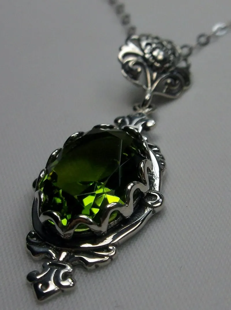 Peridot Pin Pendant, Rose Gold plated or Sterling Silver, Stylish Victorian Jewelry Design#P18