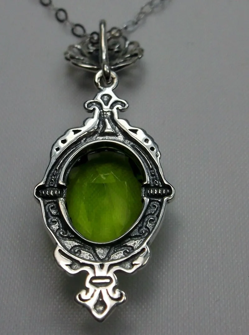 Peridot Pin Pendant, Rose Gold plated or Sterling Silver, Stylish Victorian Jewelry Design#P18
