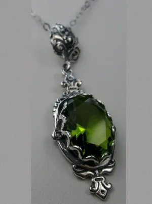 Peridot Pin Pendant, Rose Gold plated or Sterling Silver, Stylish Victorian Jewelry Design#P18