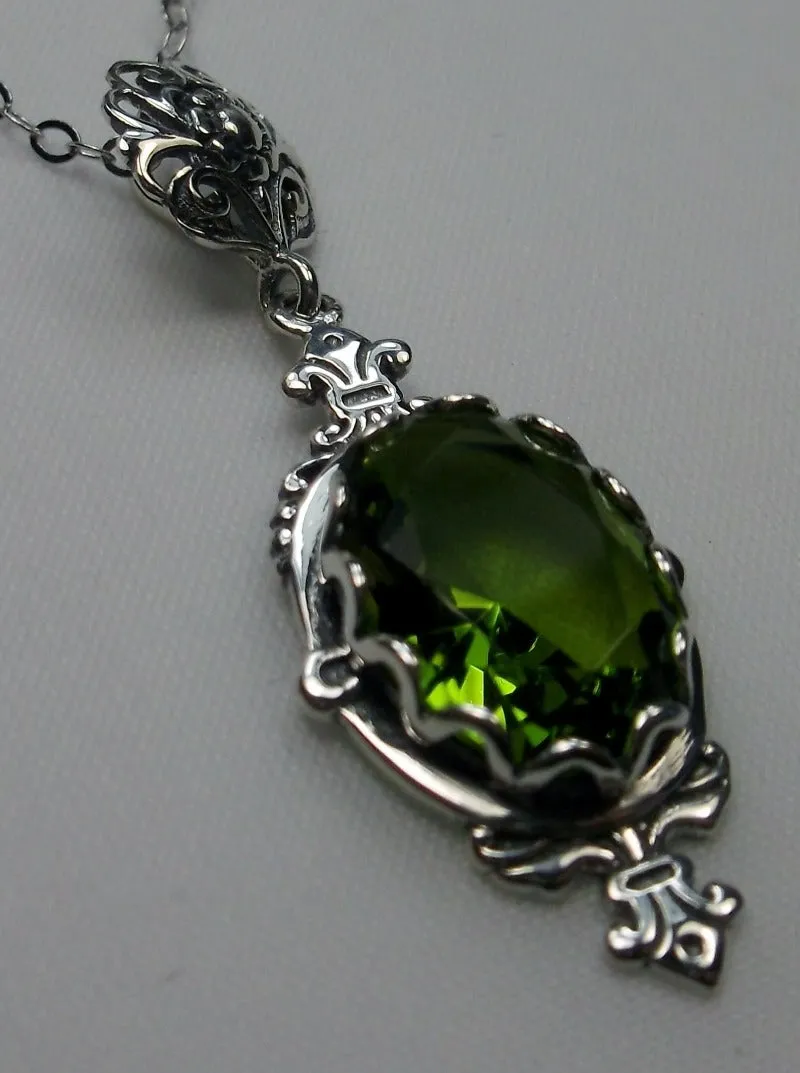 Peridot Pin Pendant, Rose Gold plated or Sterling Silver, Stylish Victorian Jewelry Design#P18