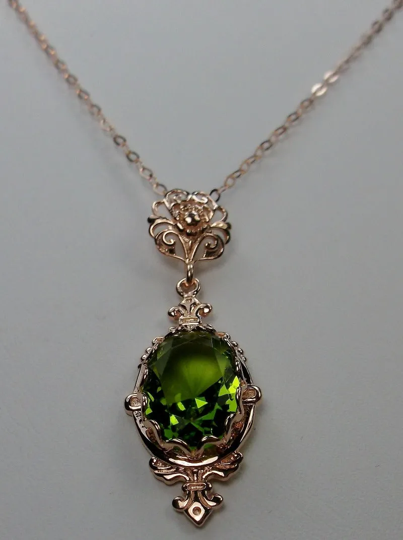 Peridot Pin Pendant, Rose Gold plated or Sterling Silver, Stylish Victorian Jewelry Design#P18