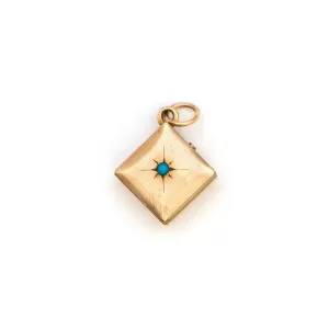 Petite 10K Gold & Turquoise Antique Square Locket
