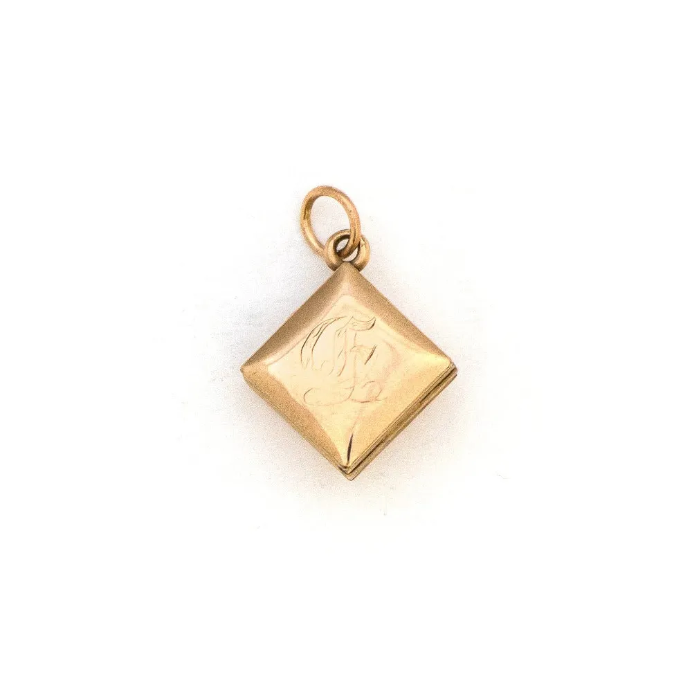 Petite 10K Gold & Turquoise Antique Square Locket