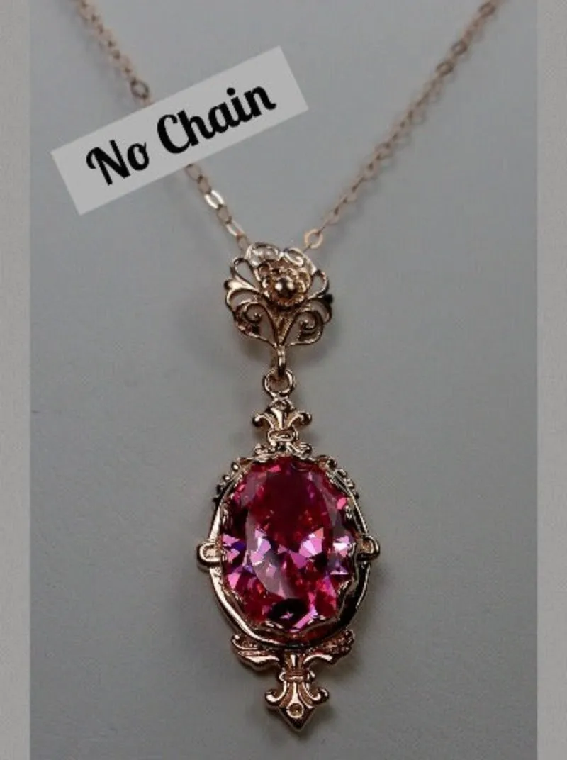 Pink Cubic Zirconia (CZ) Pin Pendant, Rose Gold Plated Sterling Silver, Stylish Victorian Jewelry Design#P18
