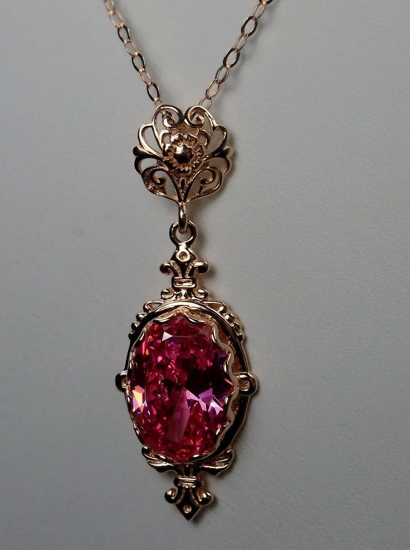 Pink Cubic Zirconia (CZ) Pin Pendant, Rose Gold Plated Sterling Silver, Stylish Victorian Jewelry Design#P18