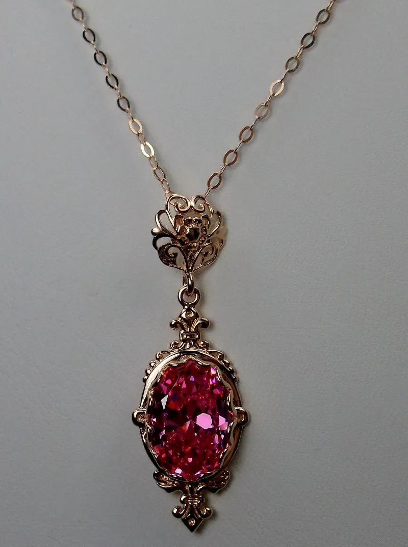 Pink Cubic Zirconia (CZ) Pin Pendant, Rose Gold Plated Sterling Silver, Stylish Victorian Jewelry Design#P18