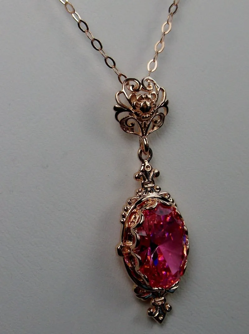 Pink Cubic Zirconia (CZ) Pin Pendant, Rose Gold Plated Sterling Silver, Stylish Victorian Jewelry Design#P18