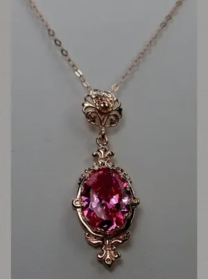 Pink Cubic Zirconia (CZ) Pin Pendant, Rose Gold Plated Sterling Silver, Stylish Victorian Jewelry Design#P18