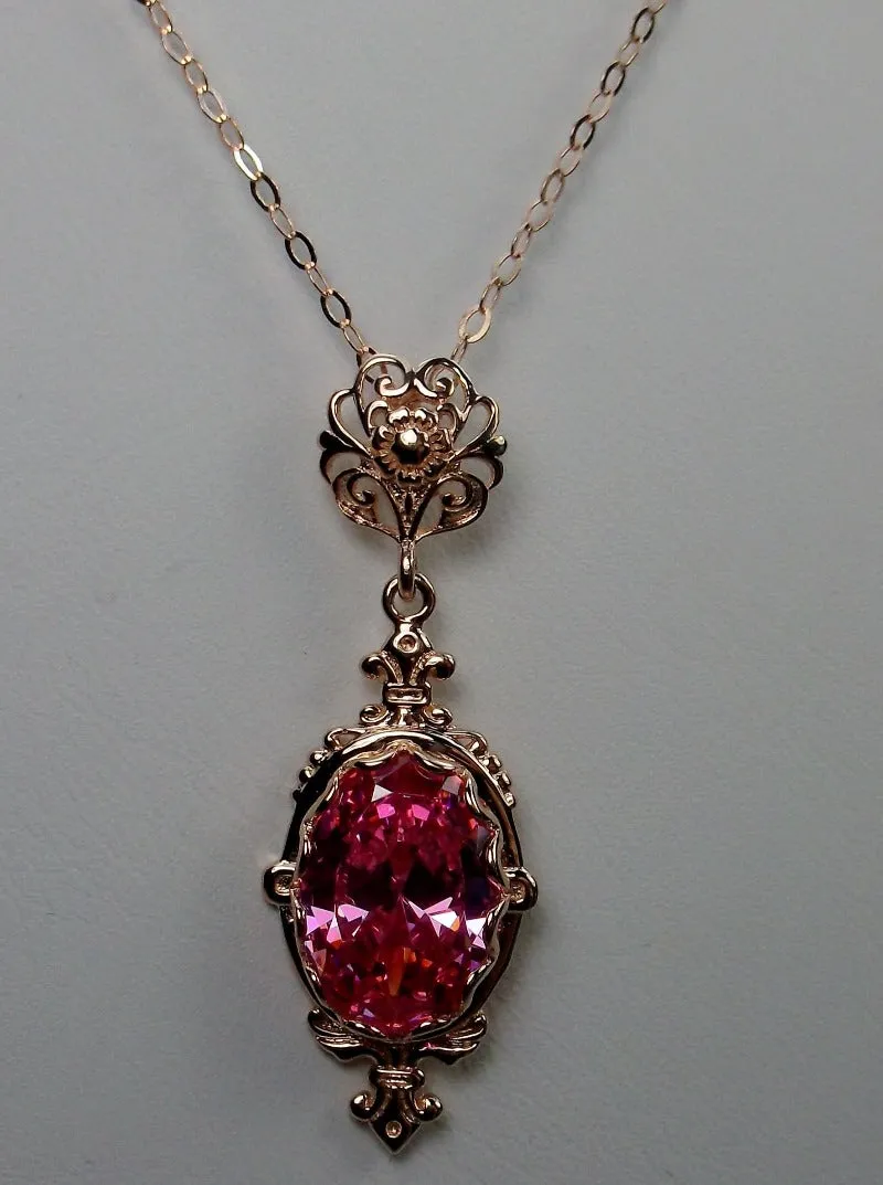 Pink Cubic Zirconia (CZ) Pin Pendant, Rose Gold Plated Sterling Silver, Stylish Victorian Jewelry Design#P18