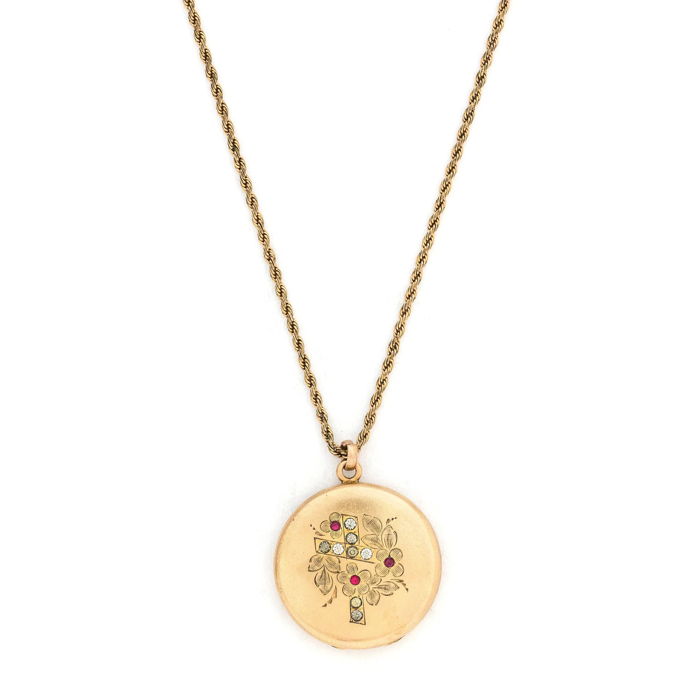 Pink Floral Cross Antique Locket