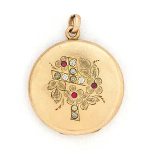 Pink Floral Cross Antique Locket