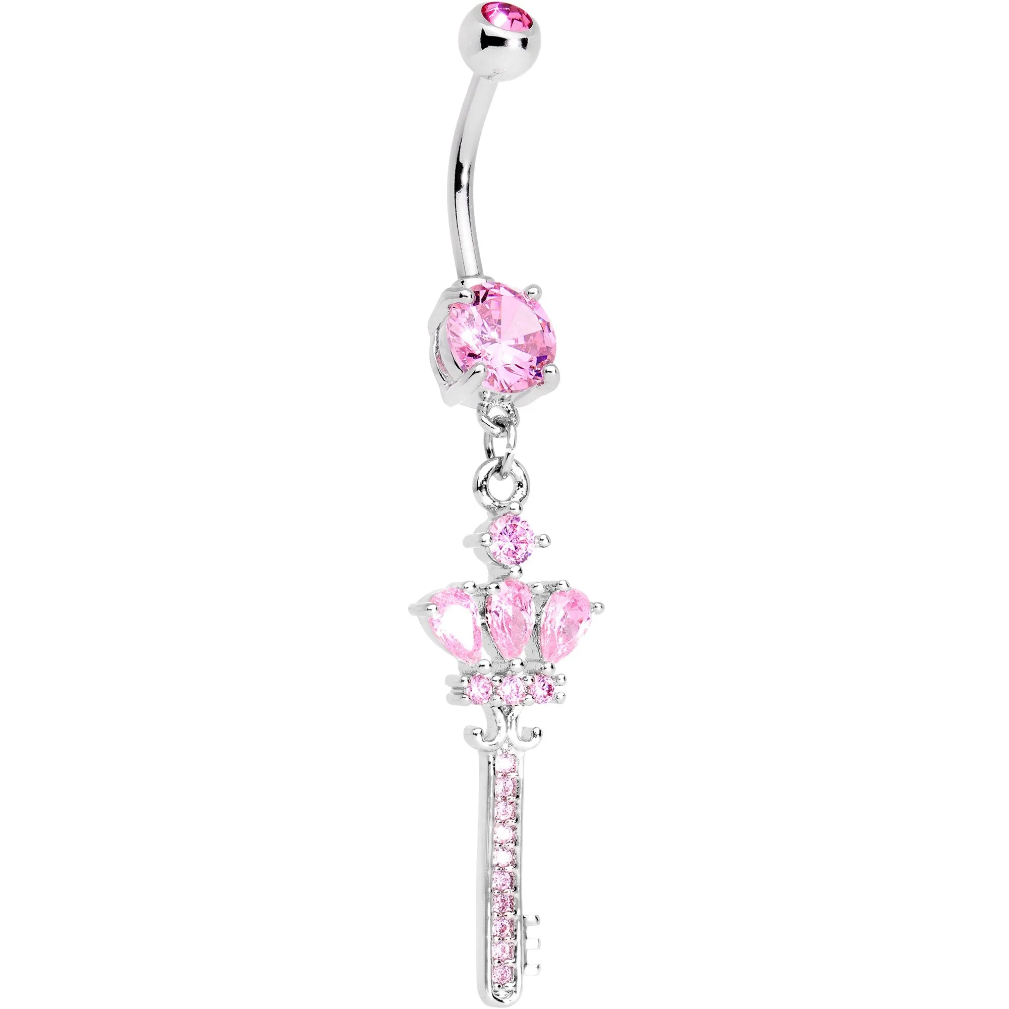 Pink Gem Classy Victorian Key Dangle Belly Ring