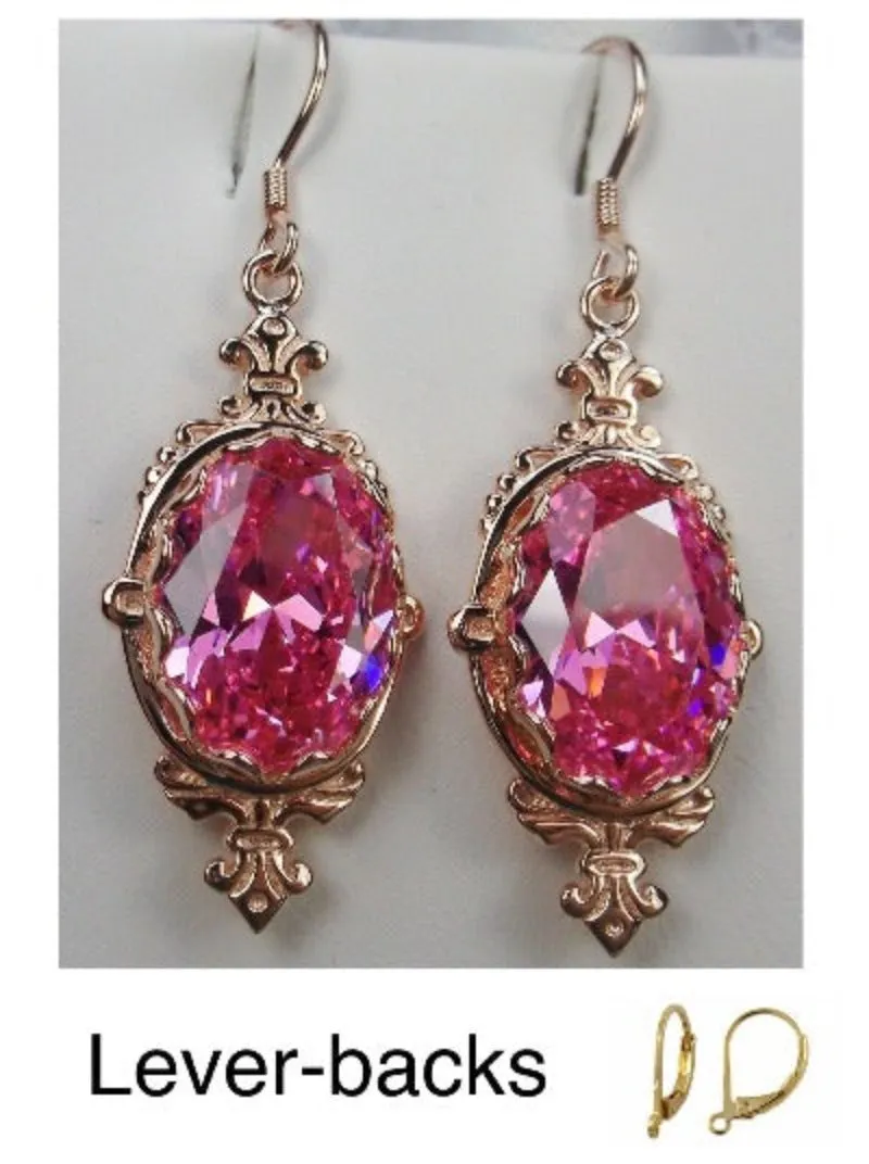 Pink Pin Earrings, Rose Gold plated or Sterling Silver, Stylish Victorian Jewelry Design#E18