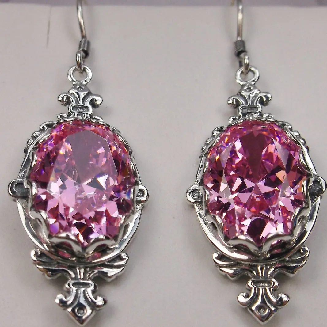 Pink Pin Earrings, Rose Gold plated or Sterling Silver, Stylish Victorian Jewelry Design#E18