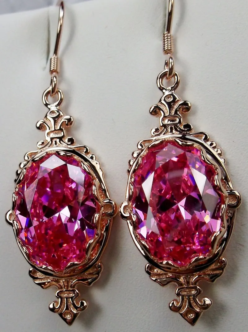 Pink Pin Earrings, Rose Gold plated or Sterling Silver, Stylish Victorian Jewelry Design#E18
