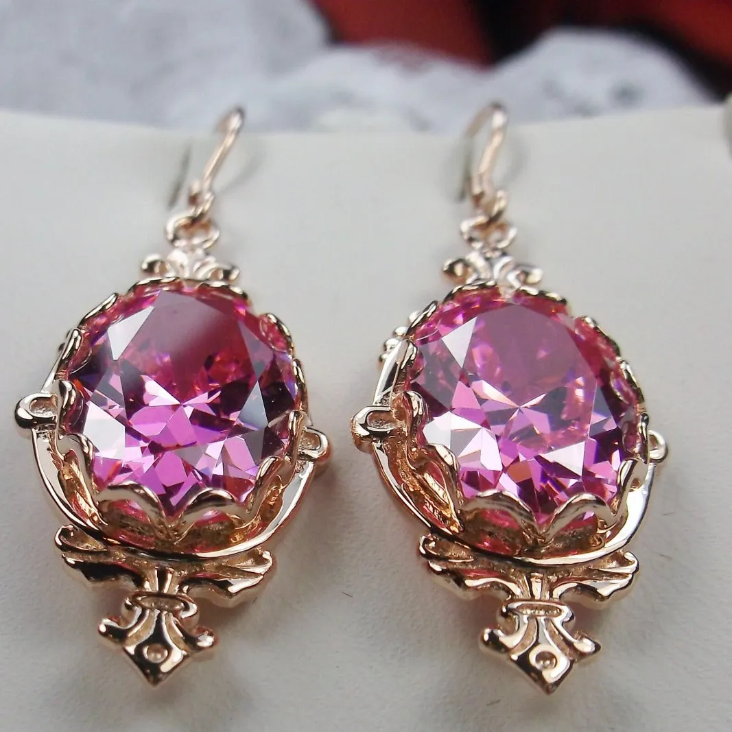 Pink Pin Earrings, Rose Gold plated or Sterling Silver, Stylish Victorian Jewelry Design#E18