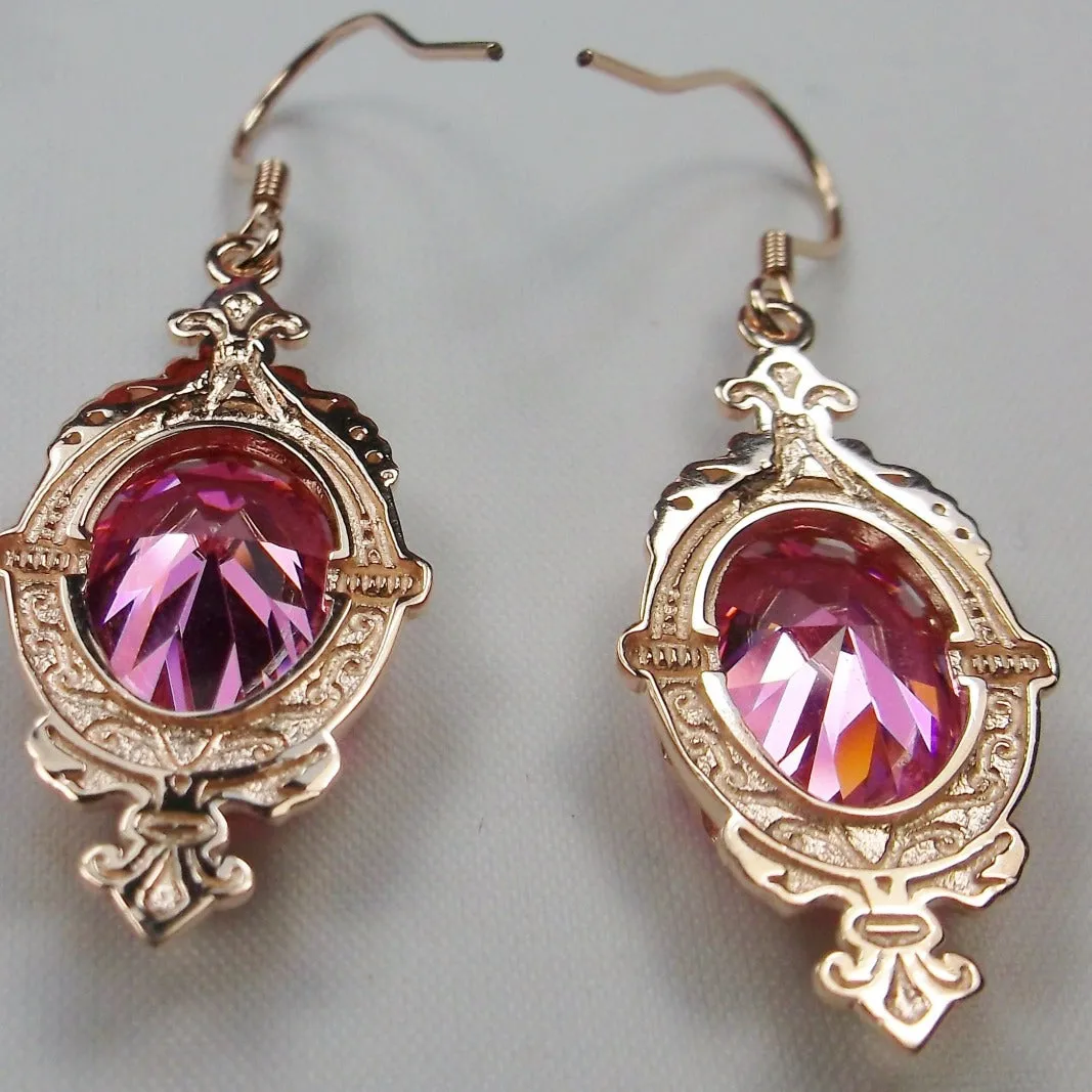 Pink Pin Earrings, Rose Gold plated or Sterling Silver, Stylish Victorian Jewelry Design#E18