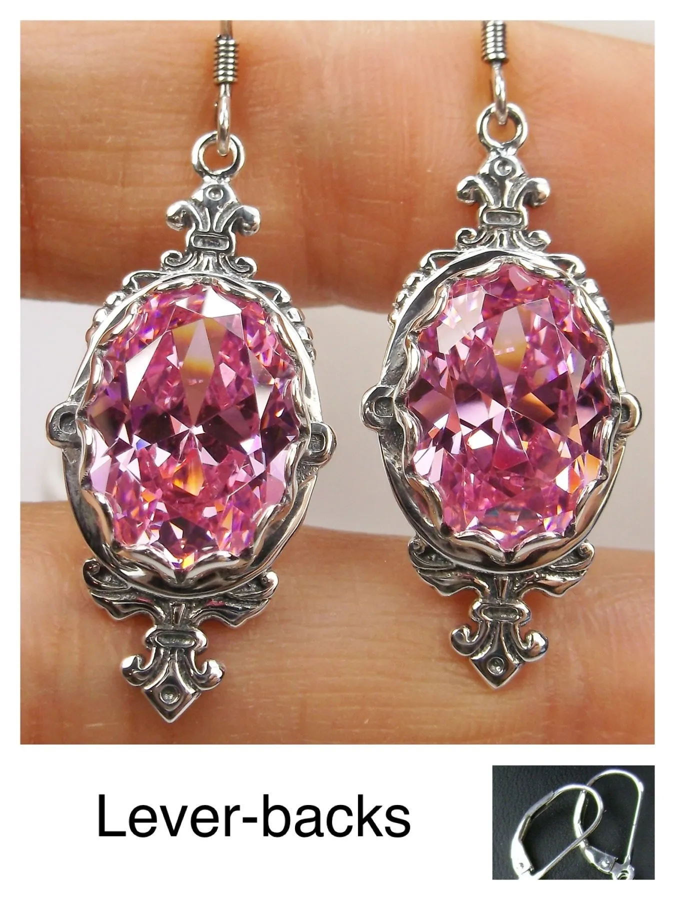Pink Pin Earrings, Rose Gold plated or Sterling Silver, Stylish Victorian Jewelry Design#E18