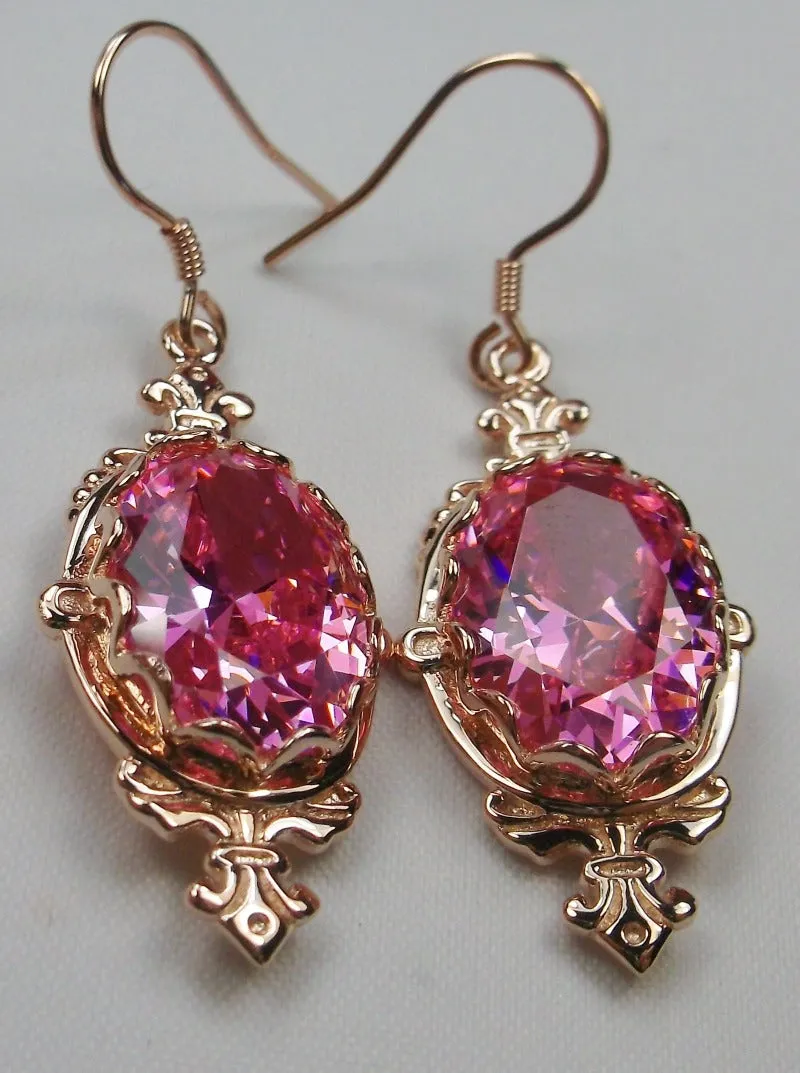 Pink Pin Earrings, Rose Gold plated or Sterling Silver, Stylish Victorian Jewelry Design#E18