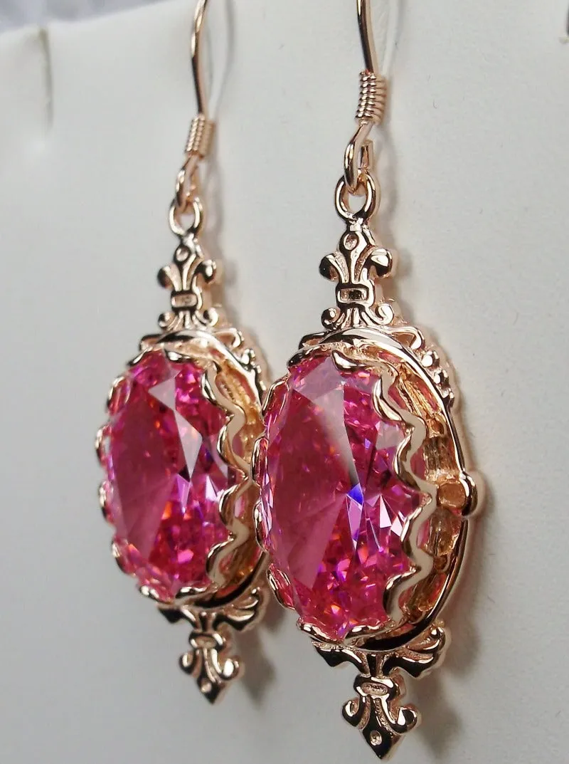 Pink Pin Earrings, Rose Gold plated or Sterling Silver, Stylish Victorian Jewelry Design#E18