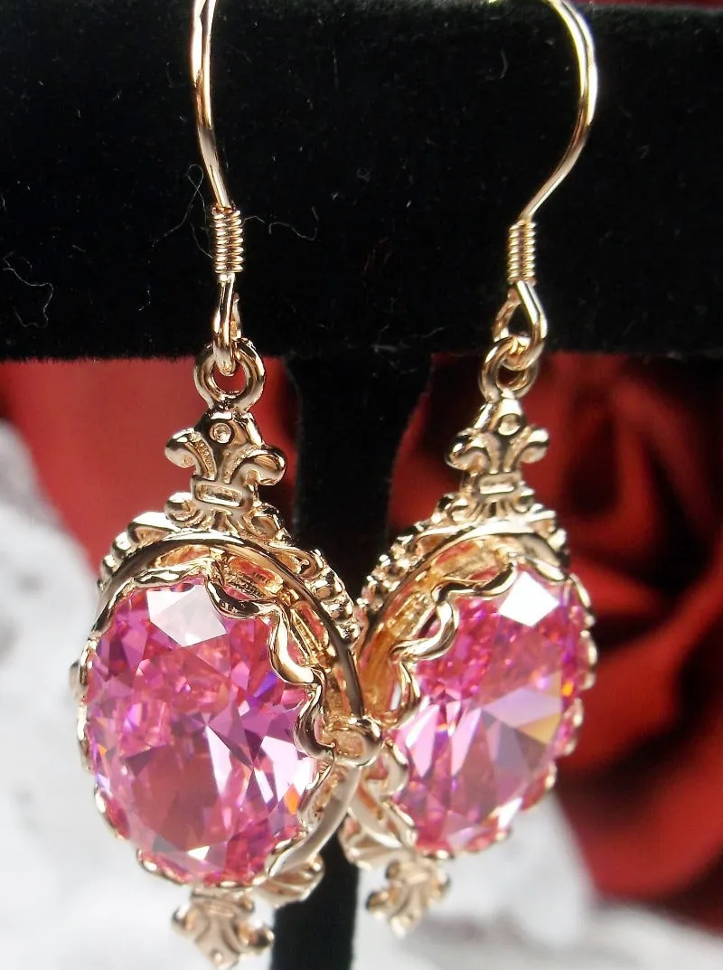 Pink Pin Earrings, Rose Gold plated or Sterling Silver, Stylish Victorian Jewelry Design#E18