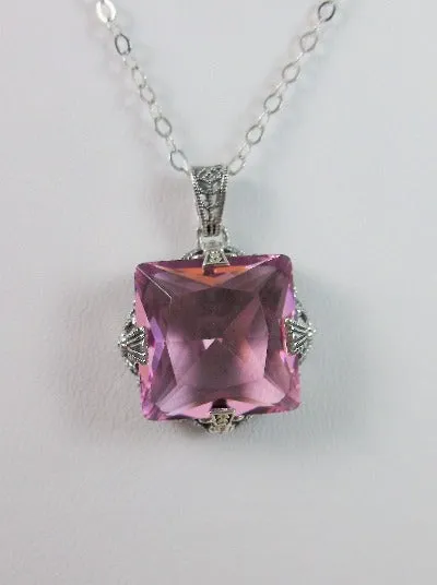Pink Topaz Pendant, Sterling Silver Filigree Necklace, Victorian Jewelry #P77