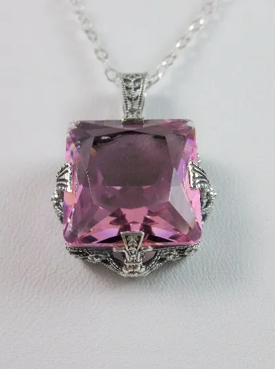 Pink Topaz Pendant, Sterling Silver Filigree Necklace, Victorian Jewelry #P77