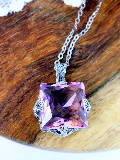 Pink Topaz Pendant, Sterling Silver Filigree Necklace, Victorian Jewelry #P77