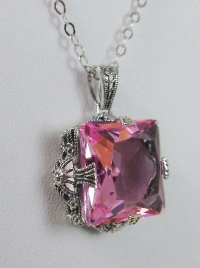 Pink Topaz Pendant, Sterling Silver Filigree Necklace, Victorian Jewelry #P77