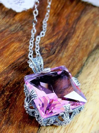 Pink Topaz Pendant, Sterling Silver Filigree Necklace, Victorian Jewelry #P77