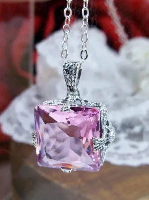 Pink Topaz Pendant, Sterling Silver Filigree Necklace, Victorian Jewelry #P77