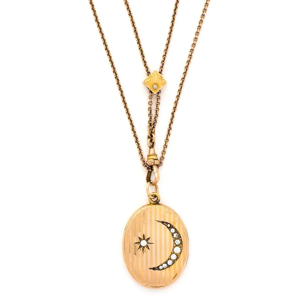 Pinstripe Moon & Star Locket